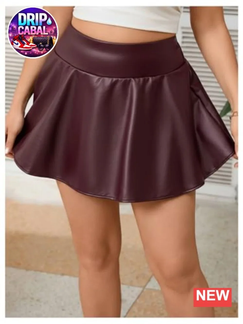 Plus Size Faux Leather Skort High Waist Ruffle Hem A-Line Mini